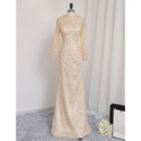 Custom Sheath Floor Length Lace Prom/ Formal Dress with Long Sleeves