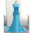 Custom A-Line Floor Length Lace Satin Prom/ Formal/ Party Dress