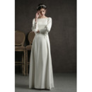 Elegant Satin Floor Length Reception Wedding Dress with Long Sleeves