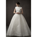 New Style Ball Gown Cap Sleeves Floor Length Satin Wedding Dress