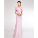 Affordable Off-the-shoulder Floor Length Satin Evening/ Prom Dress