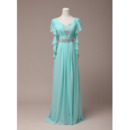 Elegant V-Neck Floor Length Chiffon Evening/ Prom Dress with Ruffle