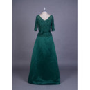 Style Long Lace Satin Mother Dress with 3/4 Long Sleeves