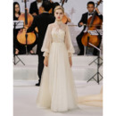 Affordable A-Line Floor Length Organza Wedding Dress with Long Sleeves