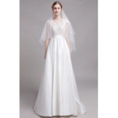 2019 New Style Short Sleeves Floor Length Lace Satin Wedding Dress