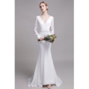 Affordable Mermaid V-Neck Long Chiffon Wedding Dress with Long Sleeves