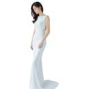 Inexpensive Sexy Sheath Floor Length Satin V-Back Wedding Dress