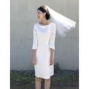 Custom Column Knee Length Satin Bridal Dress with 3/4 Long Sleeves