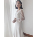 Vintage Ankle Length Satin Reception Wedding Dress with Long Sleeves