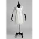 Custom Empire V-Neck Short Lace Wedding Dress with 3/4 Long Sleeves