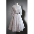 Affordable Knee Length Lace Wedding Dress with 3/4 Long Sleeves