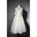 Elegant V-Neck Knee Length Organza Bridal Dress with Half Sleeves