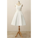New A-Line V-Neck Sleeveless Knee Length Satin Wedding Dress