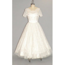 Custom A-Line Tea-Length Lace Bridal Dress with Short Sleeves
