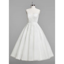 Inexpensive A-Line V-Neck Knee Length Satin Organza Wedding Dress