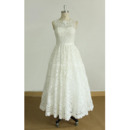 Vintage A-Line Sleeveless Tea-Length Lace Reception Wedding Dress