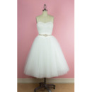 Custom A-Line Sweetheart Tea-Length Satin Organza Wedding Dress