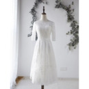 Custom A-Line Tea-Length Organza Wedding Dress with Half Sleeves