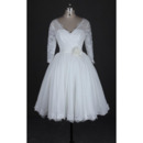 Casual V-Neck Knee Length Wedding Dress with 3/4 Long Sleeves