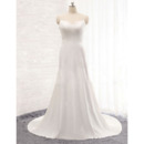 Affordable Sweetheart Long Satin Wedding Dress with Spaghetti Straps