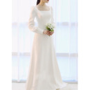 Vintage Square Neck Floor Length Satin Wedding Dress with Long Sleeves