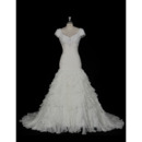 Affordable A-Line Floor Length Chiffon Ruffle Skirt Wedding Dress