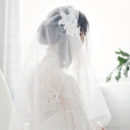 2 Layers Elbow-Length Organza with Lace White Wedding Veils