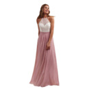 Custom A-Line Halter Floor Length Chiffon Lace Bridesmaid Dress