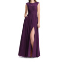 Elegant Sleeveless Floor Length Lace Chiffon Bridesmaid Dress with Slit