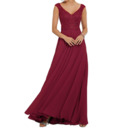 A-Line V-Neck Floor Length Chiffon Embroidery Bridesmaid Dress