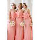 Custom Spaghetti Straps Sweetheart Long Chiffon Bridesmaid Dress