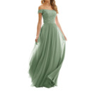 2020 Style Off-the-shoulder Long Chiffon Lace Bridesmaid Dress