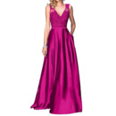 Discount A-Line V-Neck Floor Length Satin Applique Bridesmaid Dress