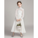 New Style Chiffon Pleated Flower Girl Dress with Long Sleeves