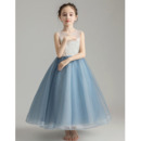 Custom A-Line Sleeveless Tea Length Organza Little Girls Party Dress