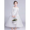Stunning Off-the-shoulder Long Flower Girl Dress with Long Sleeves