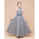 New A-Line One Shoulder Ankle Length Chiffon Flower Girl Dress