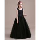 Custom A-Line Floor Length Organza Black Little Girls Party Dress