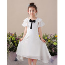 Custom Tea Length Chiffon Flower Girl Dress with Short Sleeves