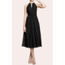 Elegant A-Line Halter Tea Length Chiffon Black Homecoming Dress