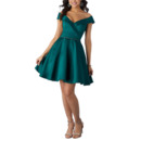 Inexpensive Off-the-shoulder V-Neck Short Satin Homecoming Dress