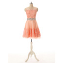 Affordable A-Line Short Tulle Applique Beading Homecoming Dress