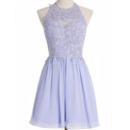 Simple Halter Short Chiffon Applique Beading Homecoming Dress