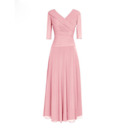 Modest V-Neck Floor Length Chiffon Mother Dress with 3/4 Long Sleeves