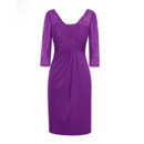 Designer V-Neck Short Satin Lace Plus Size Mother Dress with 3/4 Long Sleeves