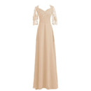 Elegant Long Chiffon Mother Formal Dress with 3/4 Long Sleeves