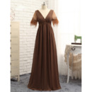 New V-Neck Long Chiffon Mother Formal Dress with Short Sleeves