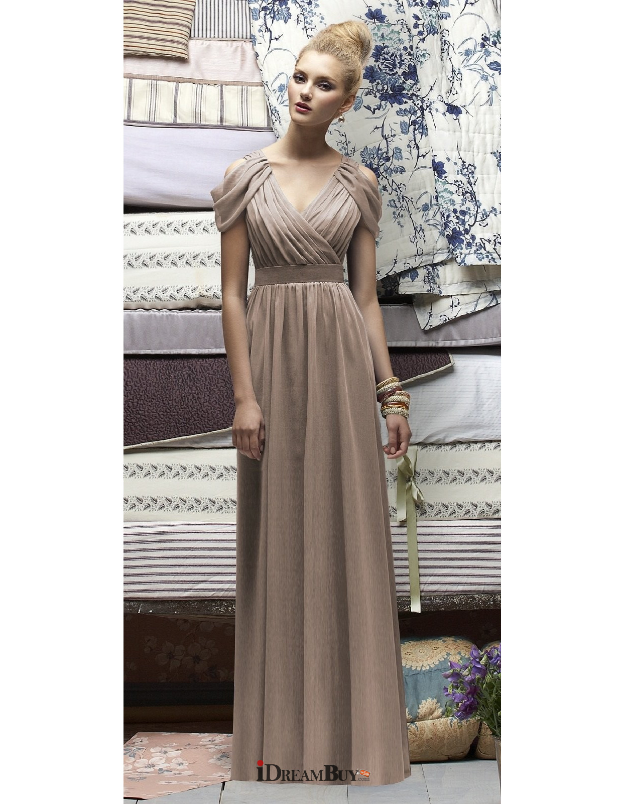 Affordable Sheath VNeck Long Bridesmaid Dress/ Affordable Sexy Chiffon Maid of Honor Dress US