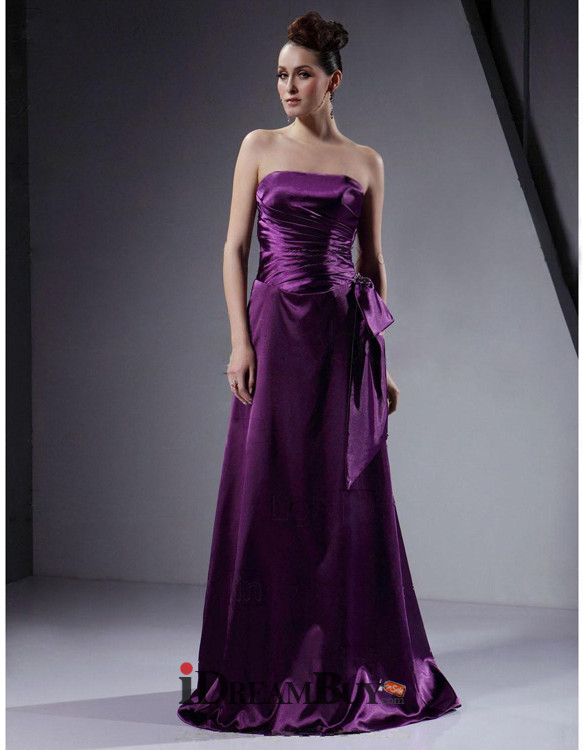 Vintage Strapless Dark Purple Satin Lace Beaded Long Evening Dress Formal Wedding Guest Dress SP471