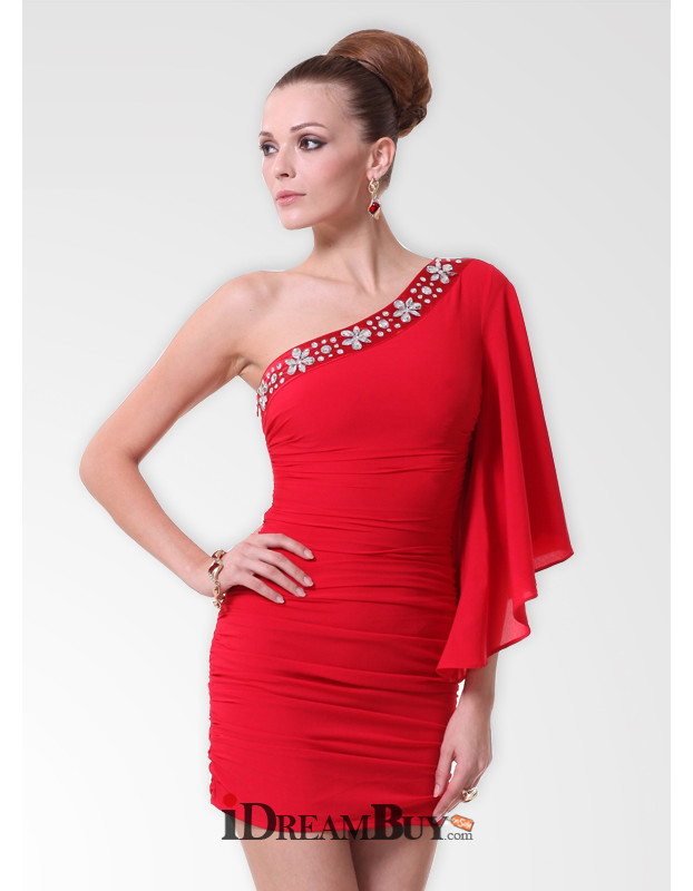 Affordable One Shoulder Chiffon Sheath/ Column Short Formal Dress for ...
